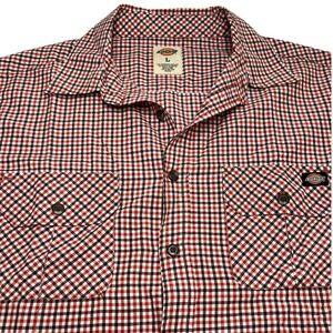 Dickies Plaid Red Black White Short Sleeve Pockets Button Up Shirt Men's Large